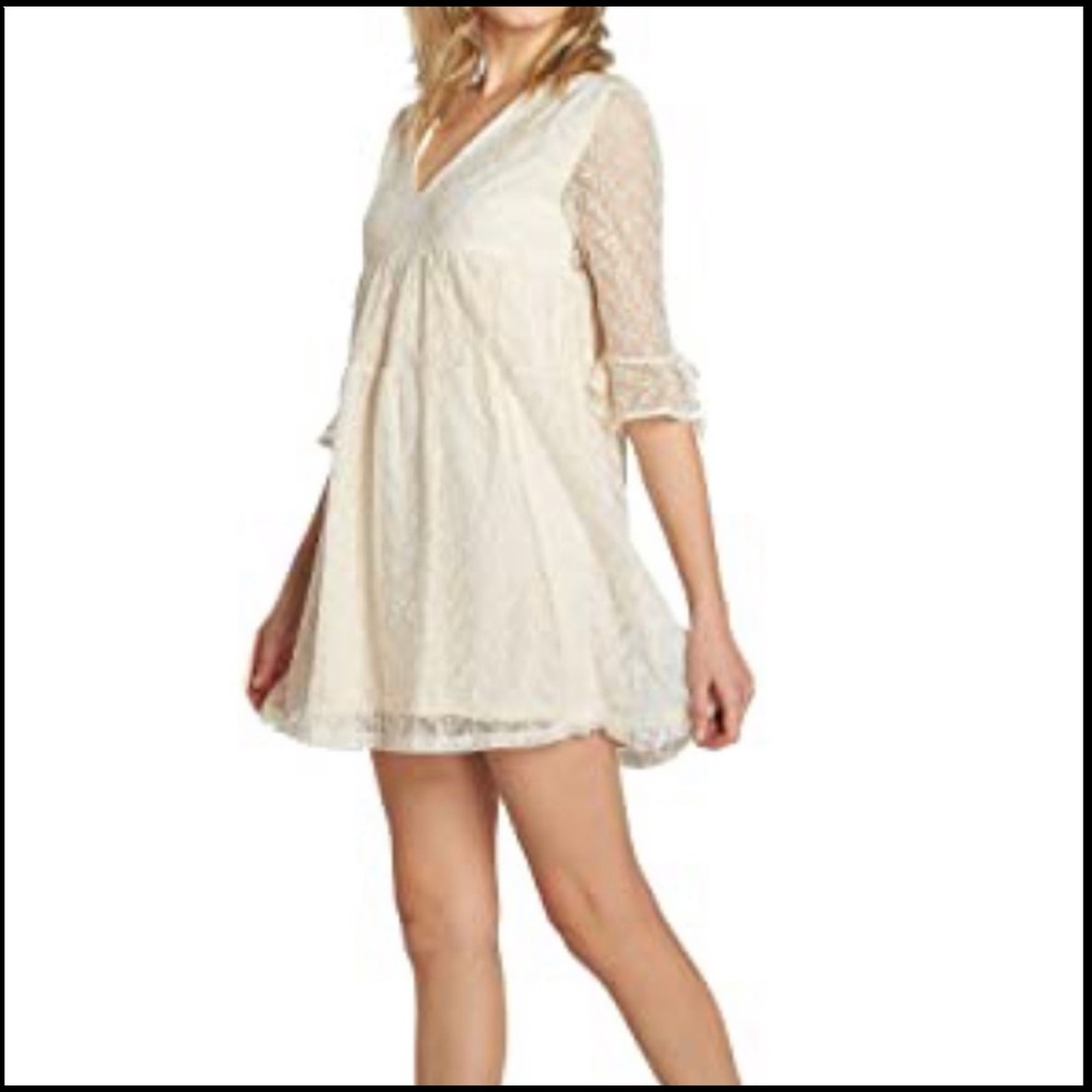 GRACE & MILA Pandore Lace Babydoll Dress Beige Size Medium